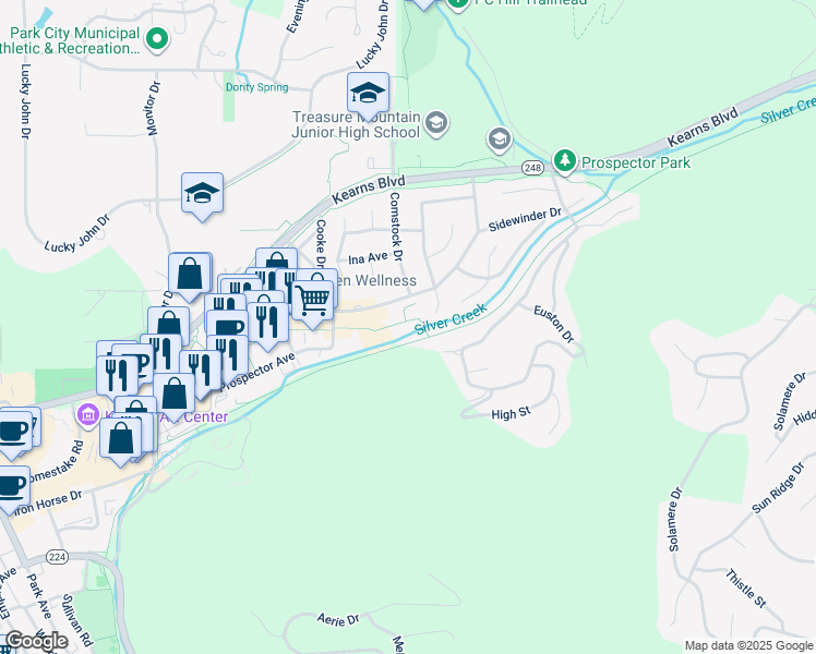 map of restaurants, bars, coffee shops, grocery stores, and more near 2255 Sidewinder Drive in Park City