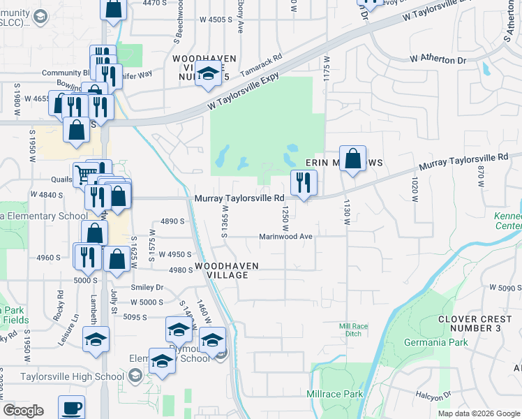 map of restaurants, bars, coffee shops, grocery stores, and more near 4840 South 1250 West in Taylorsville