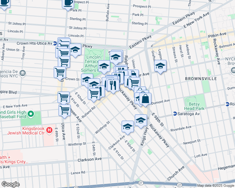 map of restaurants, bars, coffee shops, grocery stores, and more near 1062 Rutland Road in Brooklyn