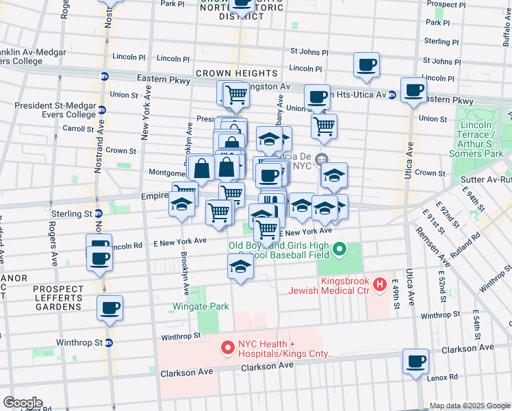 map of restaurants, bars, coffee shops, grocery stores, and more near 646 Empire Boulevard in Brooklyn