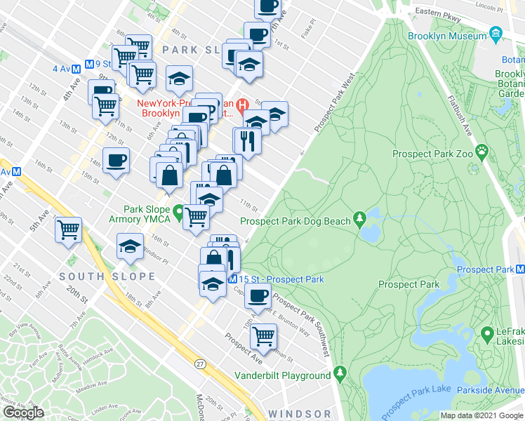 map of restaurants, bars, coffee shops, grocery stores, and more near 636 11th Street in Brooklyn