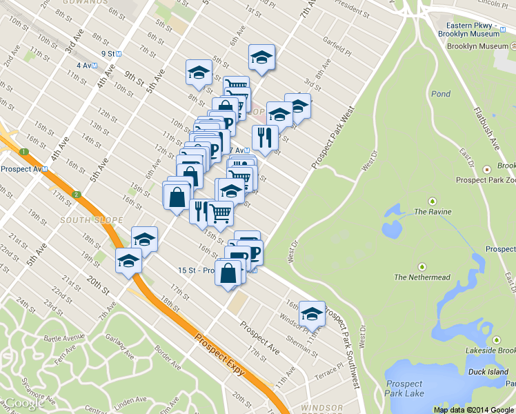 map of restaurants, bars, coffee shops, grocery stores, and more near 482 12th Street in Brooklyn