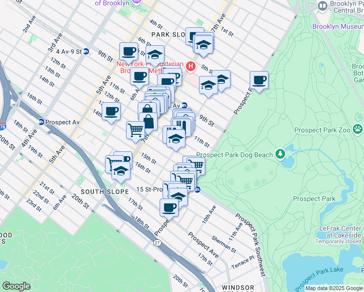 map of restaurants, bars, coffee shops, grocery stores, and more near 482 12th Street in Brooklyn