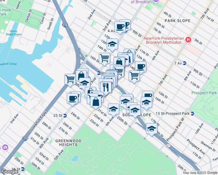 map of restaurants, bars, coffee shops, grocery stores, and more near in Brooklyn