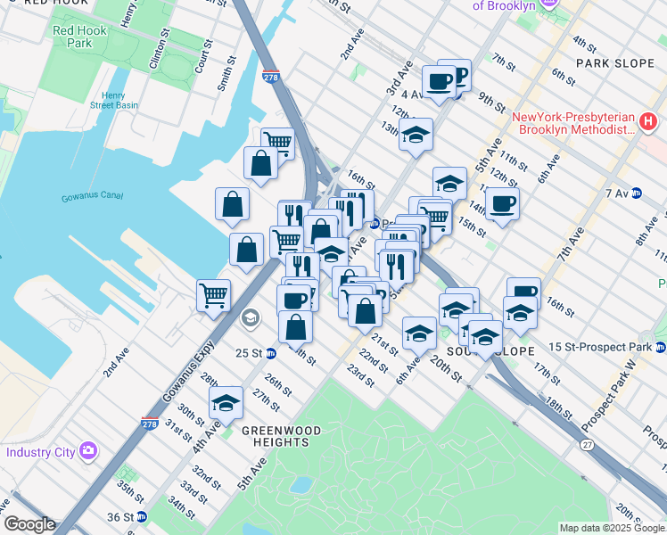 map of restaurants, bars, coffee shops, grocery stores, and more near in Brooklyn