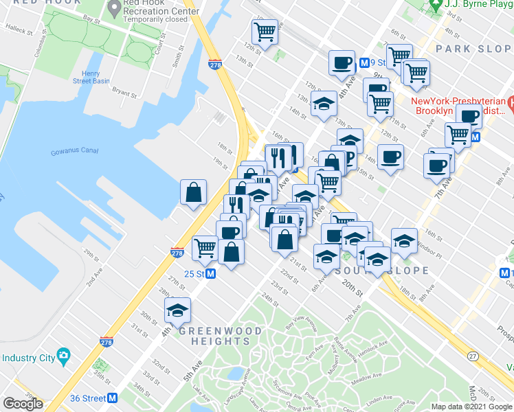map of restaurants, bars, coffee shops, grocery stores, and more near in Brooklyn