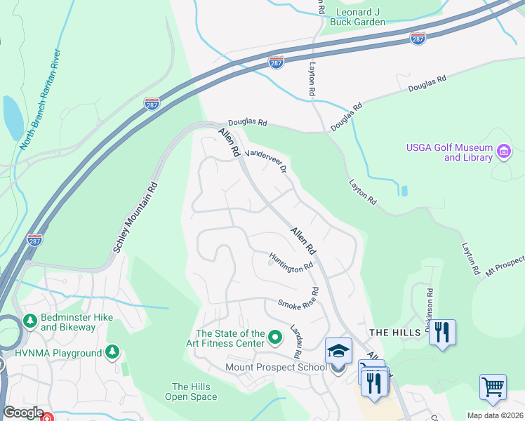map of restaurants, bars, coffee shops, grocery stores, and more near 20 Hamilton Road in Basking Ridge