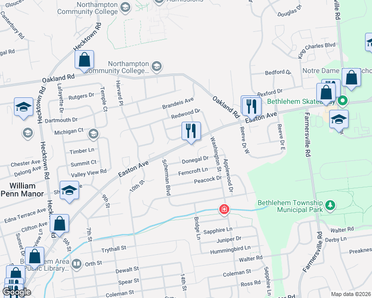 map of restaurants, bars, coffee shops, grocery stores, and more near 3205 Dublin Court in Bethlehem