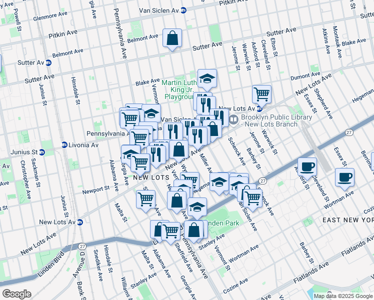map of restaurants, bars, coffee shops, grocery stores, and more near 614 Bradford Street in Brooklyn