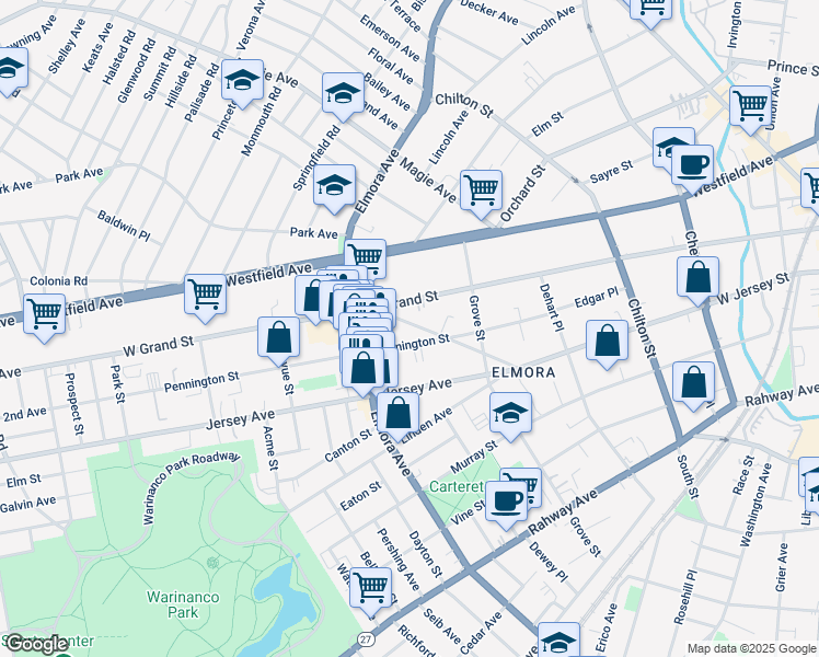map of restaurants, bars, coffee shops, grocery stores, and more near 508 West End Avenue in Elizabeth