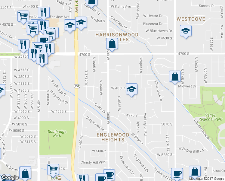 map of restaurants, bars, coffee shops, grocery stores, and more near 3579 West 4850 South in Salt Lake City
