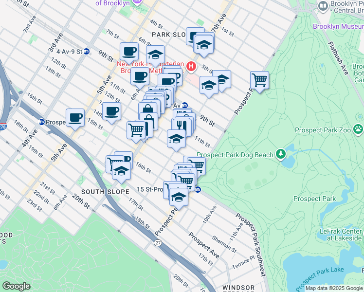 map of restaurants, bars, coffee shops, grocery stores, and more near 482 12th Street in Brooklyn