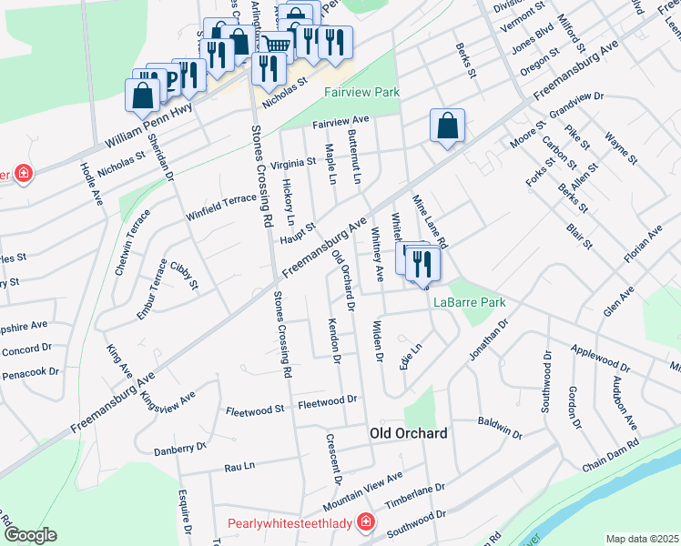 map of restaurants, bars, coffee shops, grocery stores, and more near 2 Kendon Drive in Easton