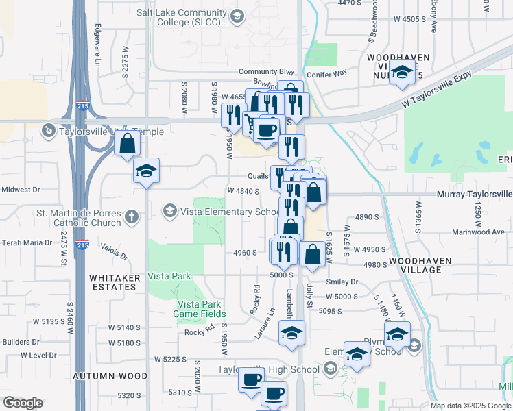 map of restaurants, bars, coffee shops, grocery stores, and more near 4866 Marianna Drive in Salt Lake City