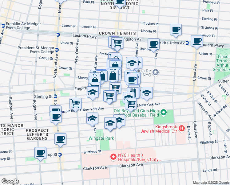 map of restaurants, bars, coffee shops, grocery stores, and more near 437 Kingston Avenue in Brooklyn