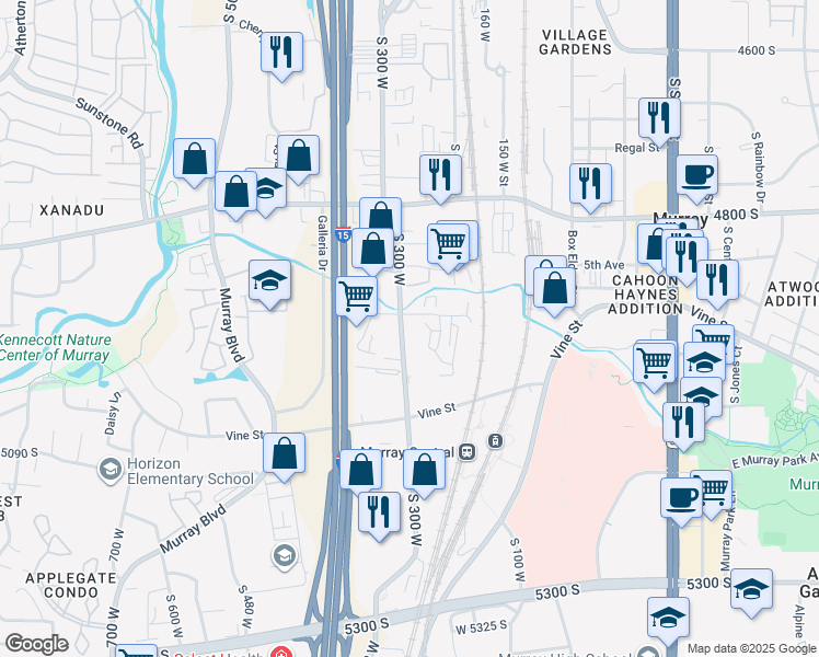 map of restaurants, bars, coffee shops, grocery stores, and more near 277 West Berger Lane in Murray