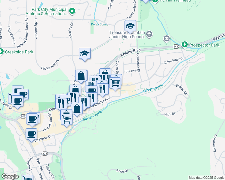 map of restaurants, bars, coffee shops, grocery stores, and more near 2064 Prospector Avenue in Park City