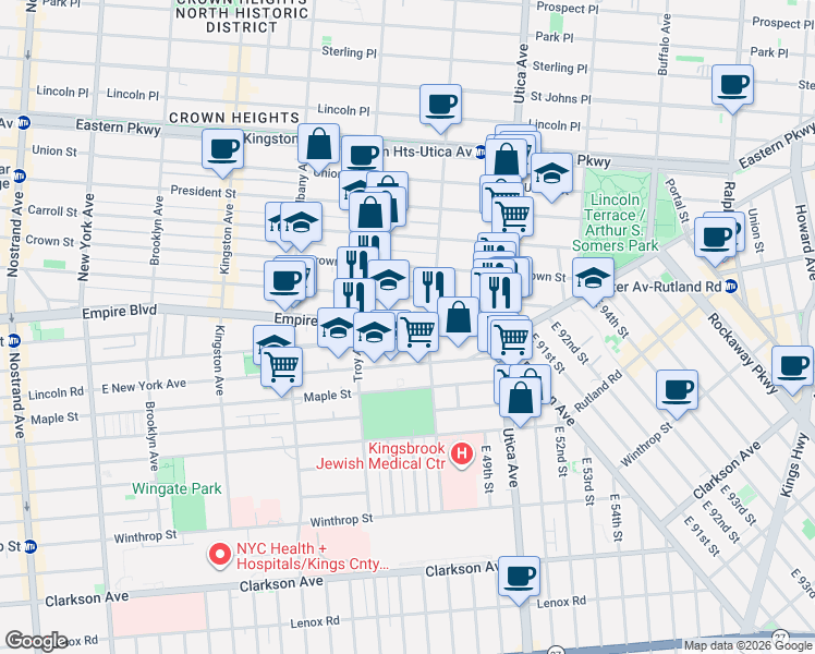 map of restaurants, bars, coffee shops, grocery stores, and more near in Brooklyn