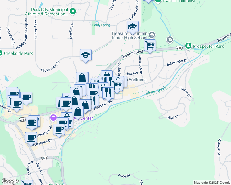 map of restaurants, bars, coffee shops, grocery stores, and more near 2064 Prospector Avenue in Park City