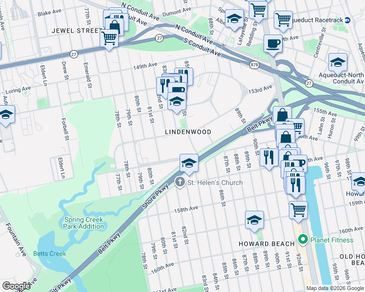 map of restaurants, bars, coffee shops, grocery stores, and more near 37 156th Avenue in Queens