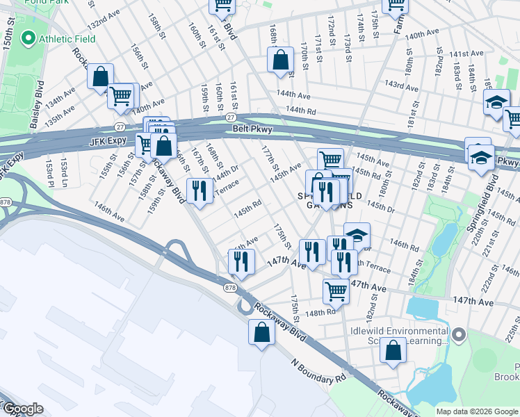 map of restaurants, bars, coffee shops, grocery stores, and more near in Queens