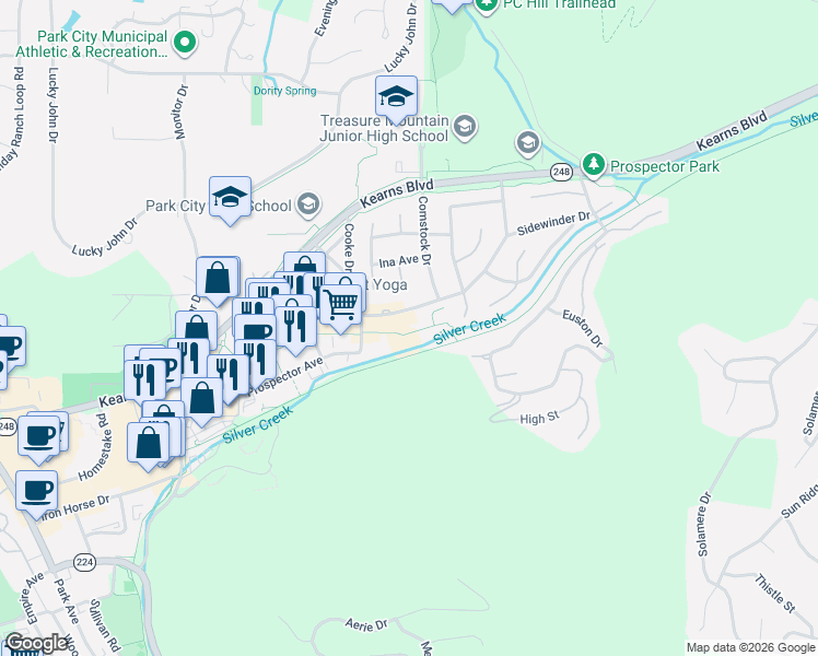 map of restaurants, bars, coffee shops, grocery stores, and more near 2245 Sidewinder Drive in Park City