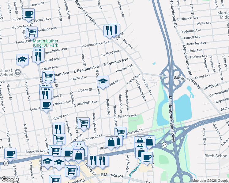 map of restaurants, bars, coffee shops, grocery stores, and more near in Freeport