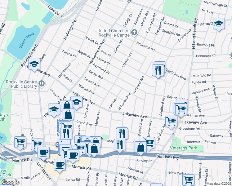 map of restaurants, bars, coffee shops, grocery stores, and more near in Rockville Centre