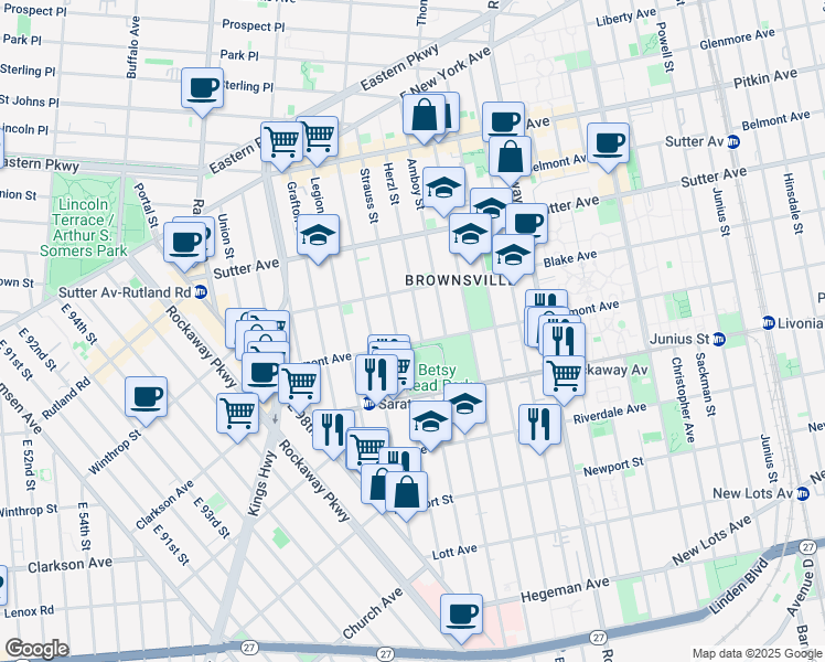 map of restaurants, bars, coffee shops, grocery stores, and more near 153 Dumont Avenue in Brooklyn
