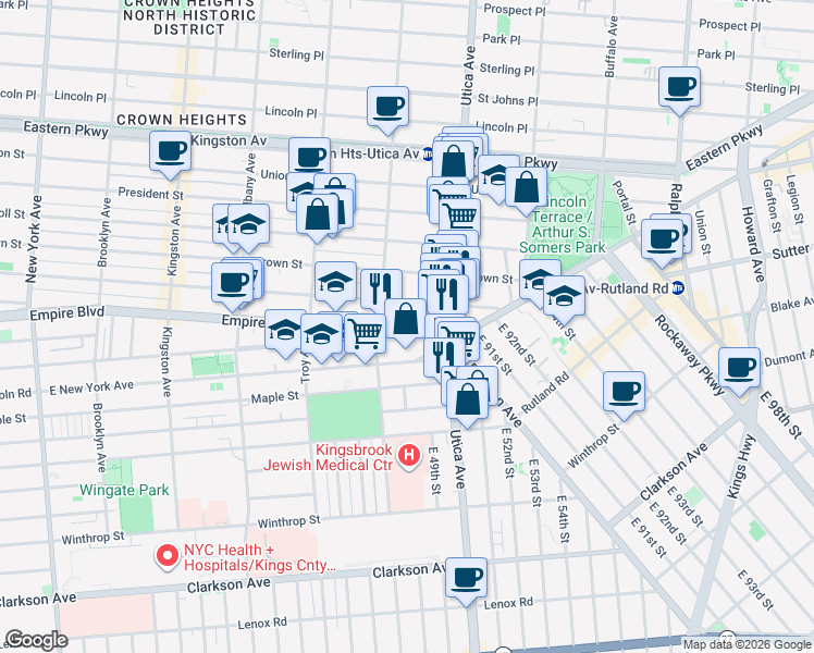 map of restaurants, bars, coffee shops, grocery stores, and more near 842 Lefferts Avenue in Brooklyn