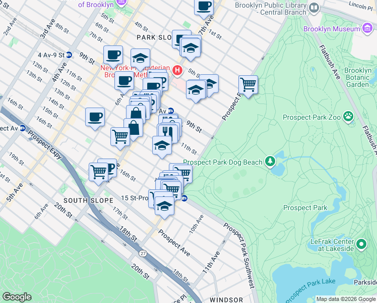 map of restaurants, bars, coffee shops, grocery stores, and more near 636 11th Street in Brooklyn