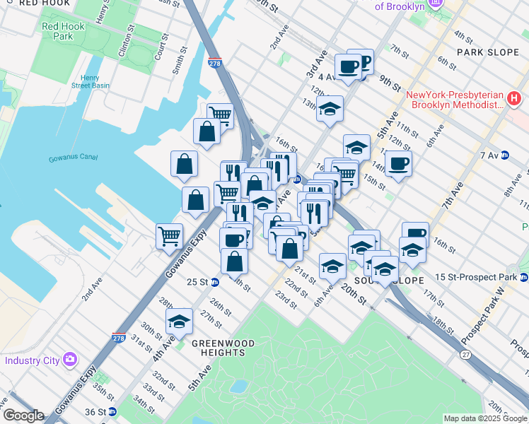 map of restaurants, bars, coffee shops, grocery stores, and more near in Brooklyn