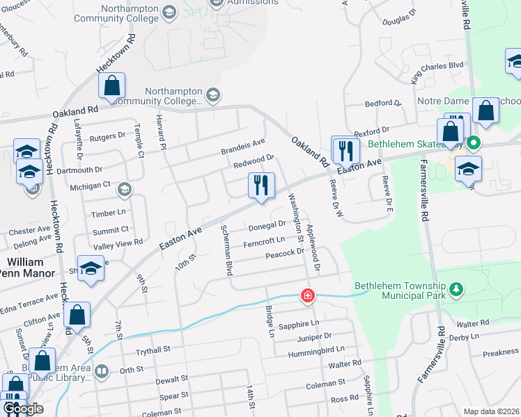 map of restaurants, bars, coffee shops, grocery stores, and more near 3203 Ruby Court in Bethlehem
