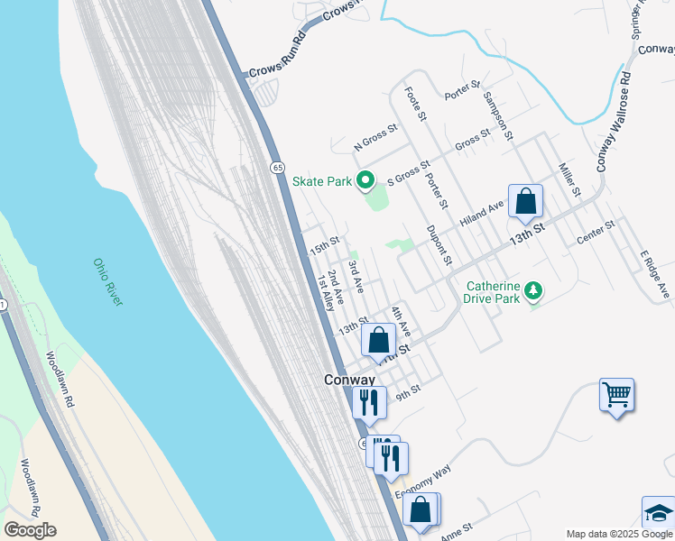 map of restaurants, bars, coffee shops, grocery stores, and more near 1413 2nd Avenue in Conway