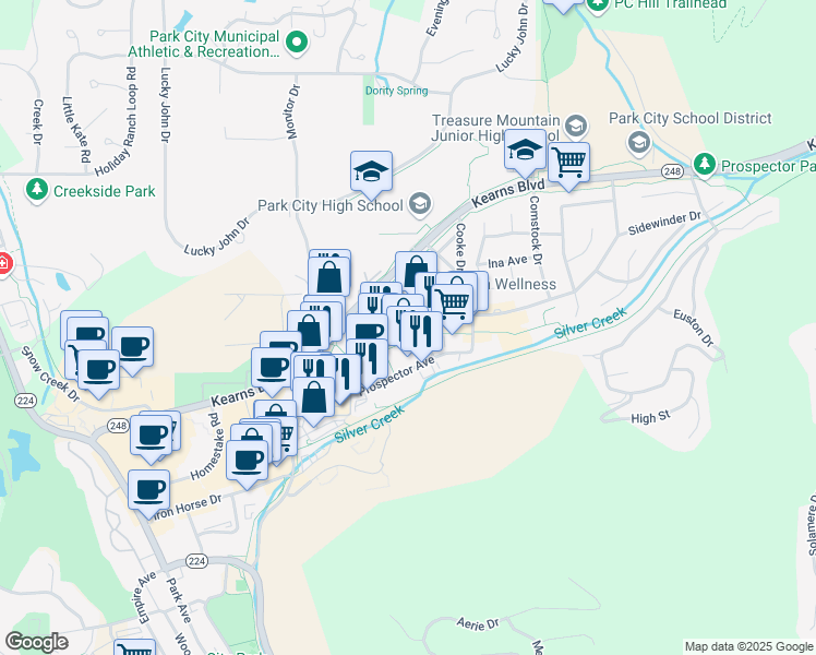 map of restaurants, bars, coffee shops, grocery stores, and more near 1895 Sidewinder Drive in Park City