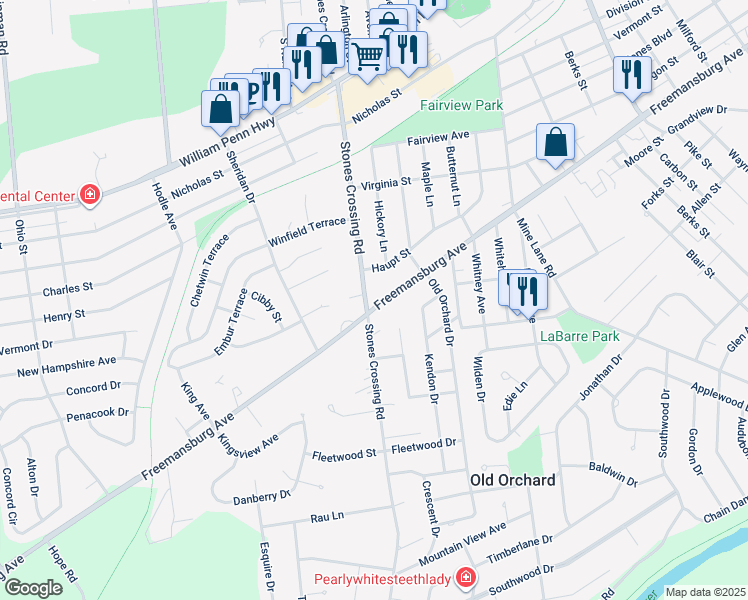 map of restaurants, bars, coffee shops, grocery stores, and more near 3839 Freemansburg Avenue in Easton