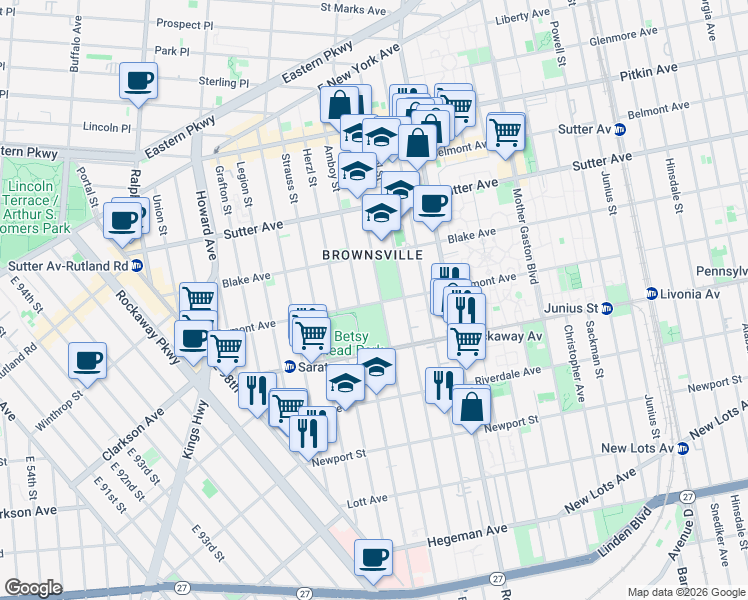 map of restaurants, bars, coffee shops, grocery stores, and more near 191 Dumont Avenue in Brooklyn
