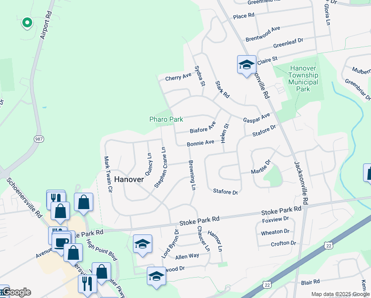 map of restaurants, bars, coffee shops, grocery stores, and more near 1361 Bonnie Avenue in Bethlehem