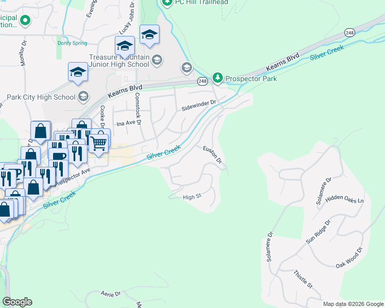 map of restaurants, bars, coffee shops, grocery stores, and more near 2048 Paddington Drive in Park City