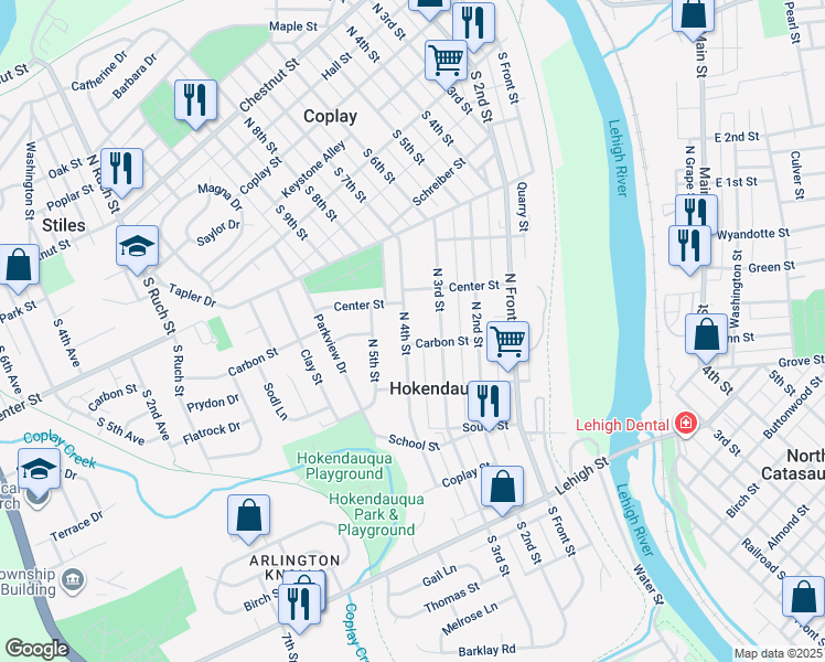 map of restaurants, bars, coffee shops, grocery stores, and more near 3208 North 4th Street in Hokendauqua