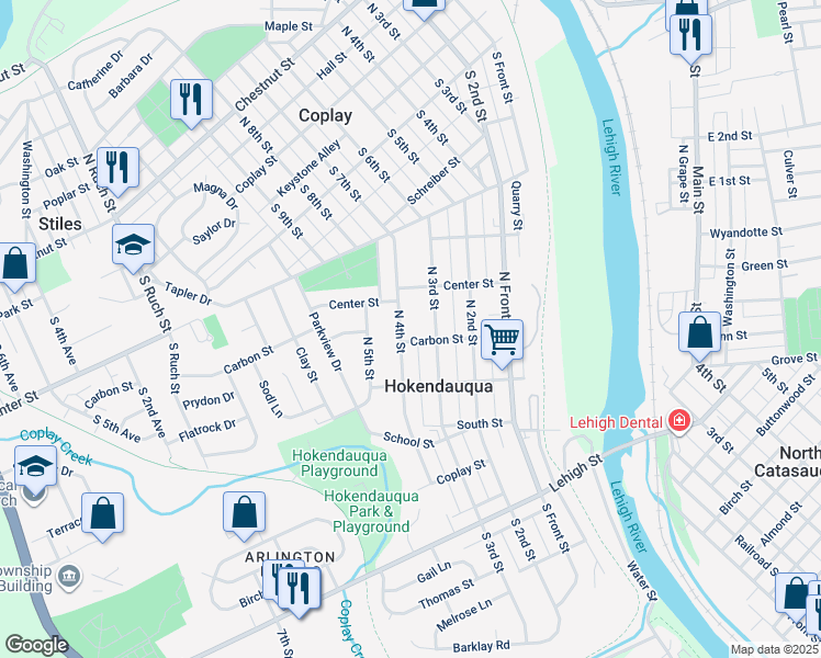 map of restaurants, bars, coffee shops, grocery stores, and more near 3208 North 4th Street in Hokendauqua