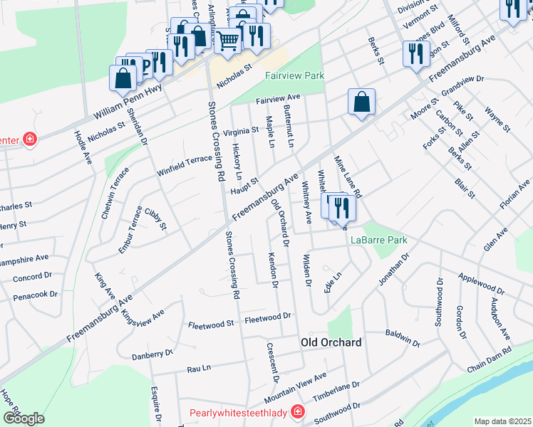 map of restaurants, bars, coffee shops, grocery stores, and more near 4 Kendon Drive in Easton