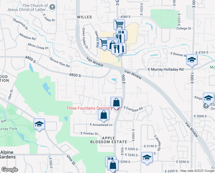 map of restaurants, bars, coffee shops, grocery stores, and more near 4933 South Lake Pines Drive in Salt Lake City
