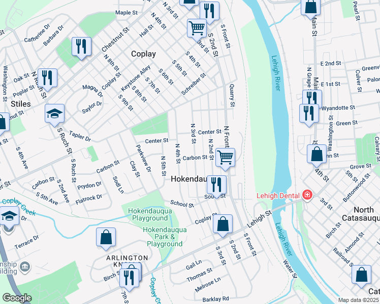 map of restaurants, bars, coffee shops, grocery stores, and more near 3209 North 3rd Street in Hokendauqua