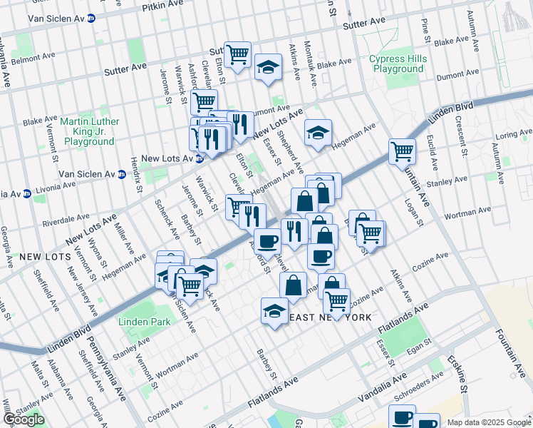 map of restaurants, bars, coffee shops, grocery stores, and more near 792 Elton Street in Brooklyn