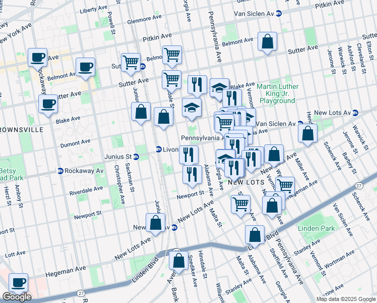 map of restaurants, bars, coffee shops, grocery stores, and more near 499 Williams Ave in Brooklyn