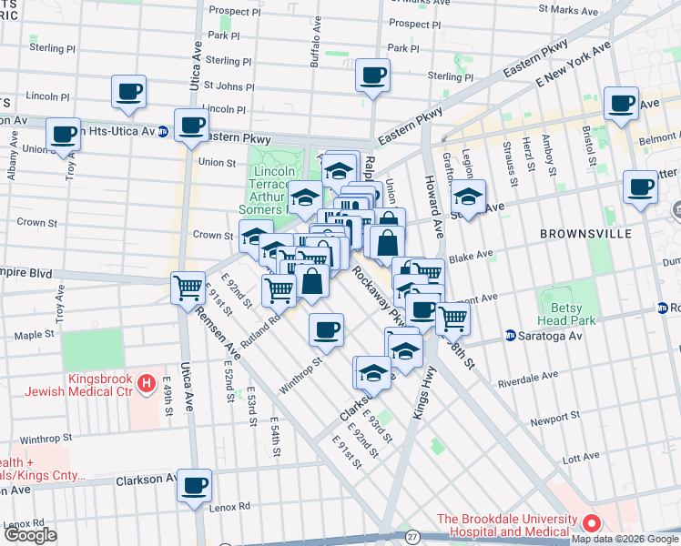 map of restaurants, bars, coffee shops, grocery stores, and more near 1062 Rutland Road in Brooklyn