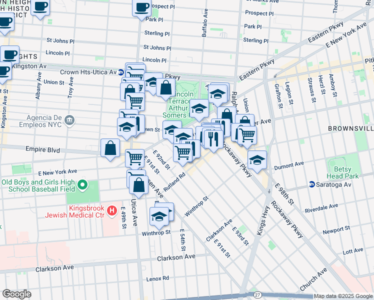 map of restaurants, bars, coffee shops, grocery stores, and more near 60 East 93rd Street in Brooklyn