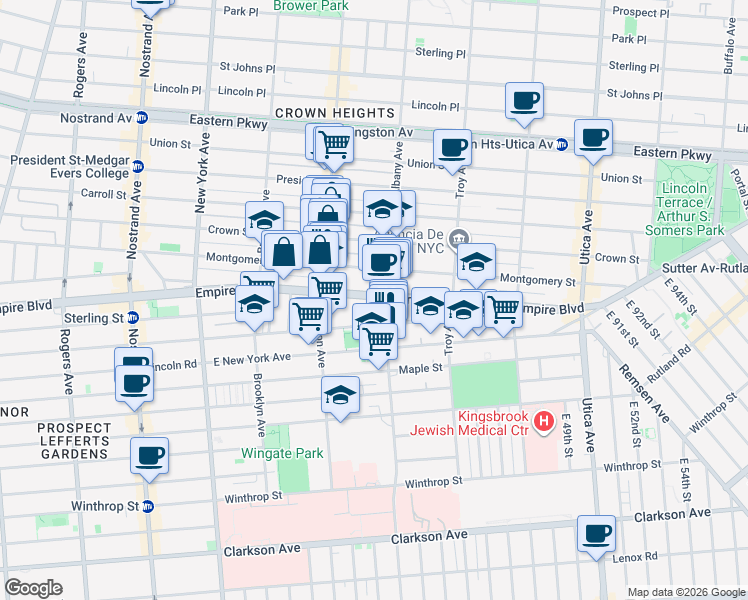 map of restaurants, bars, coffee shops, grocery stores, and more near 646 Empire Boulevard in Brooklyn