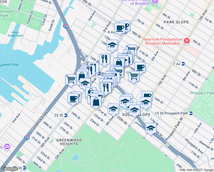 map of restaurants, bars, coffee shops, grocery stores, and more near in Brooklyn